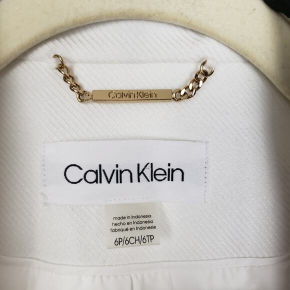 Calvin Klein Women's 6 Petite Black Trim White Blazer Jacket Old Money Aesthetic - Picture 2 of 8